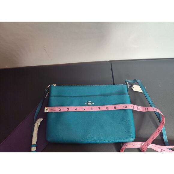 COACH Crossbody Bag with Pouch Teal Blue Designer Leather Handbag Set F1493 - Picture 7 of 9